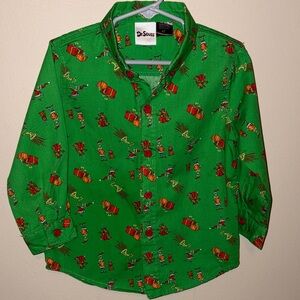 Dr. Seuss Bright Green Button-Down Shirt with Red Accents